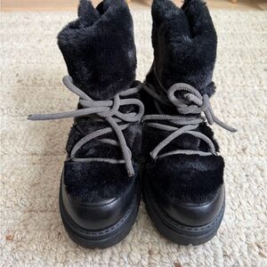 Free People Black Fur Winter Boots with Gray Laces